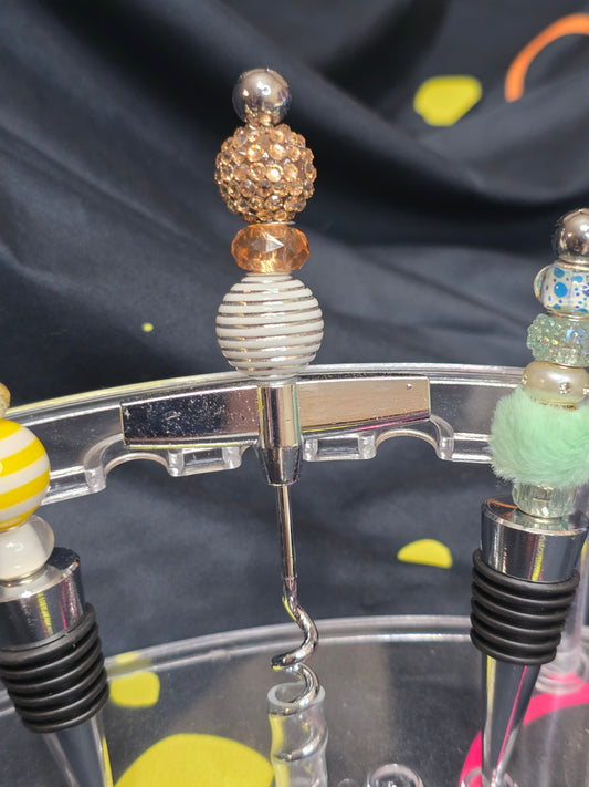 Bubblegum beaded wine stoppers and bottle opener