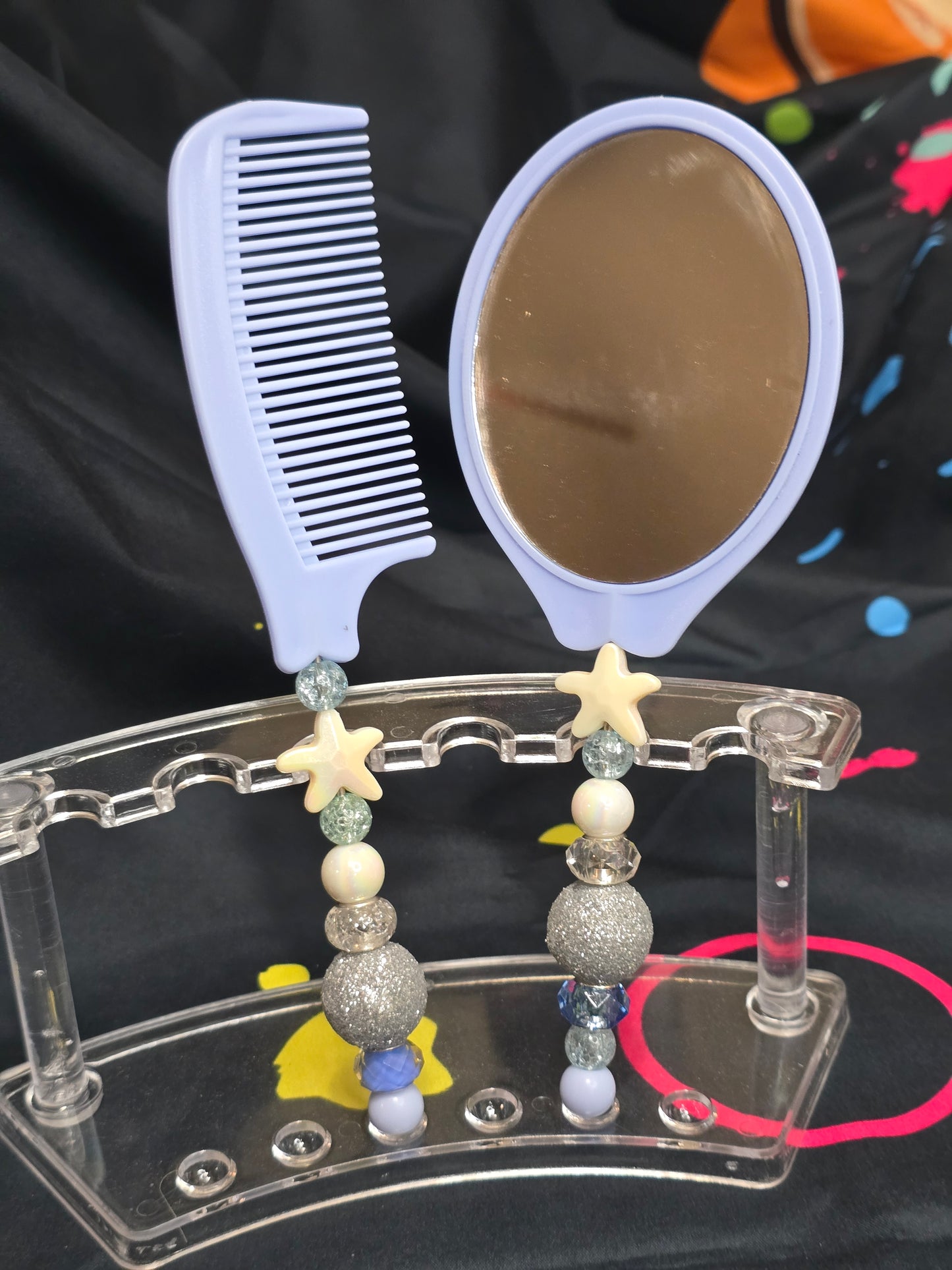 Bubblegum beaded mirror and comb sets