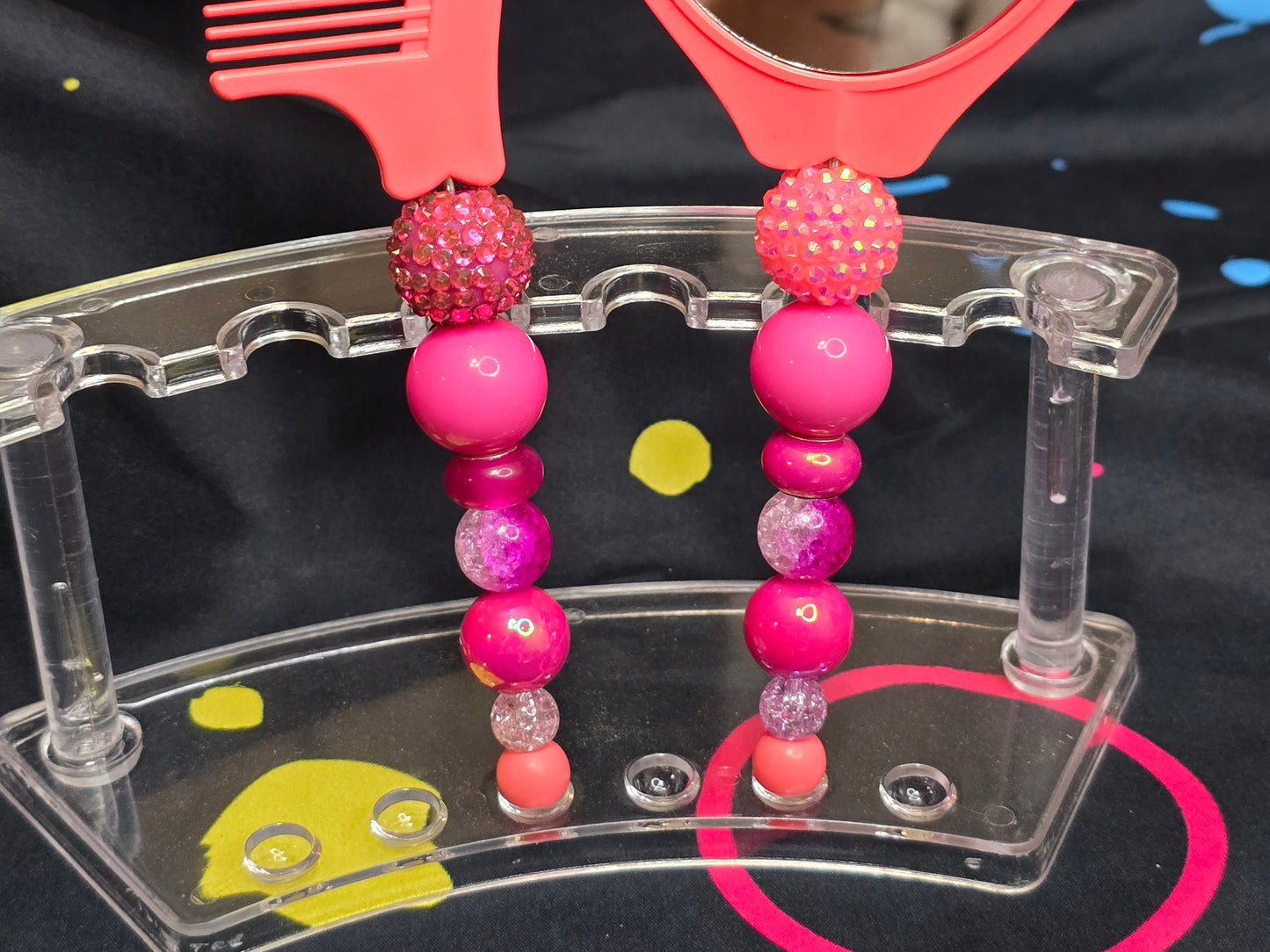 Bubblegum beaded mirror and comb sets