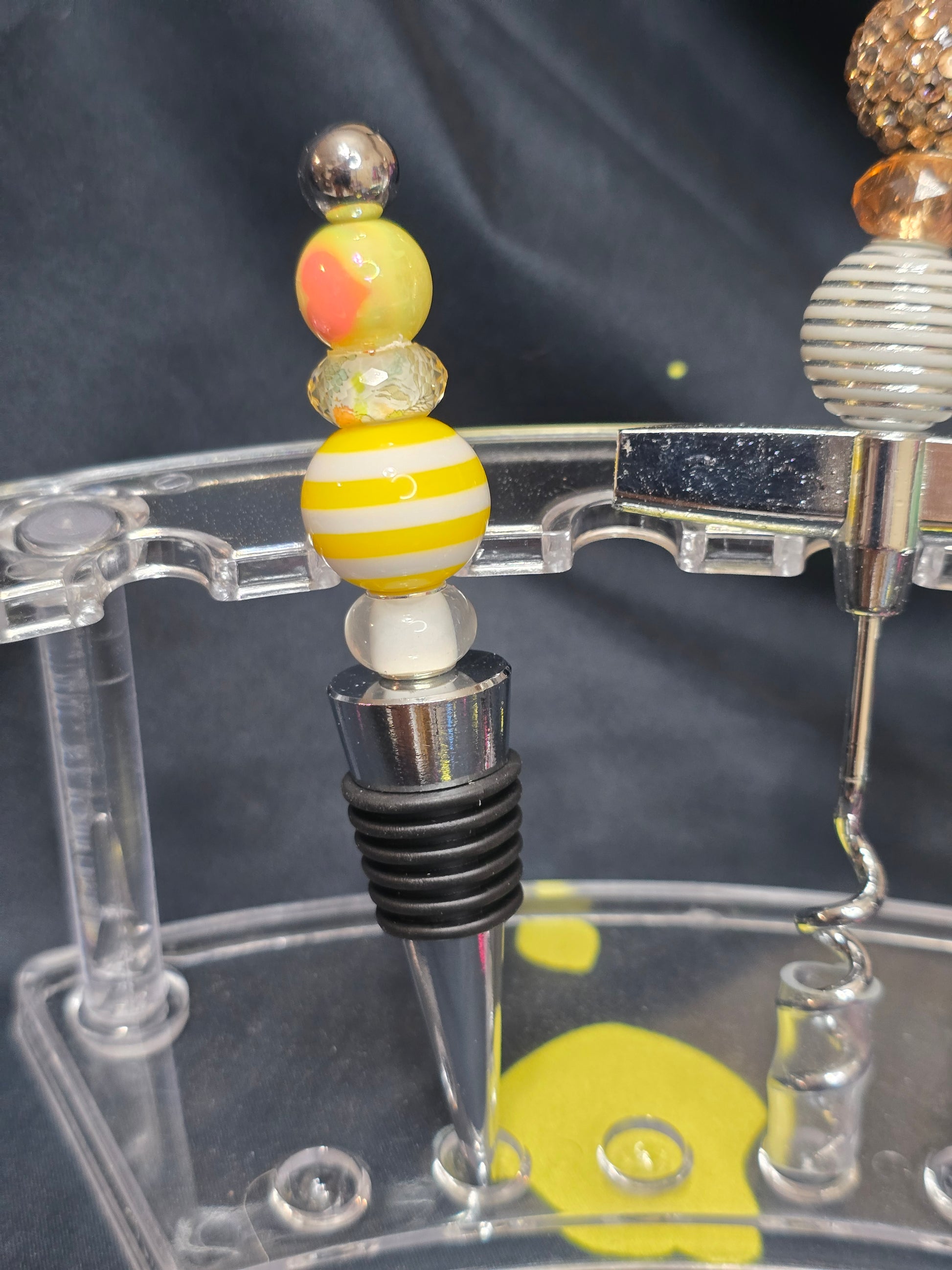 Bubblegum beaded wine stoppers and bottle opener