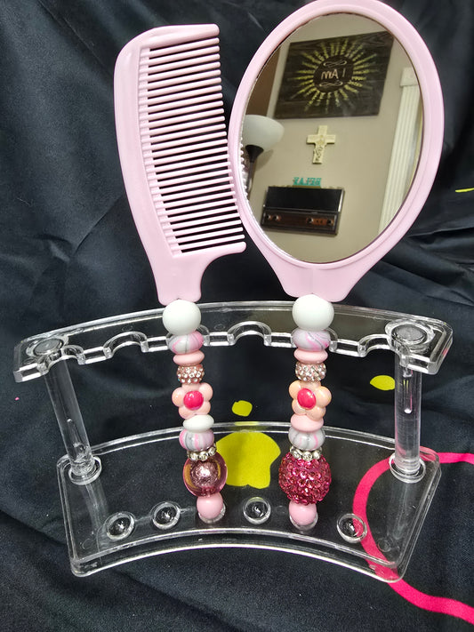Bubblegum beaded mirror and comb sets