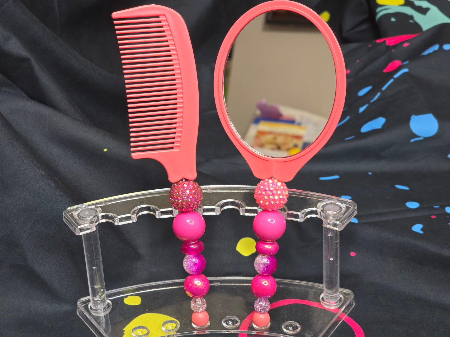 Bubblegum beaded mirror and comb sets