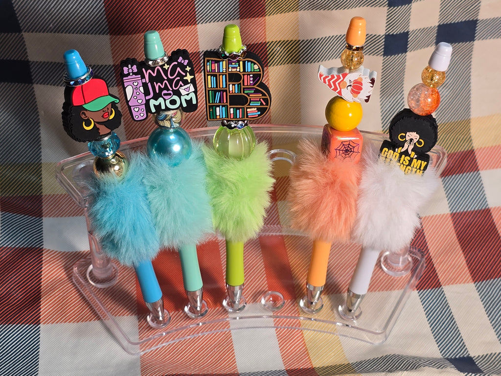 Fuzzy bubblegum beaded pens