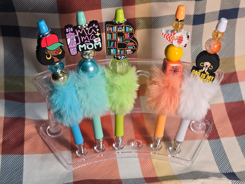 Fuzzy bubblegum beaded pens