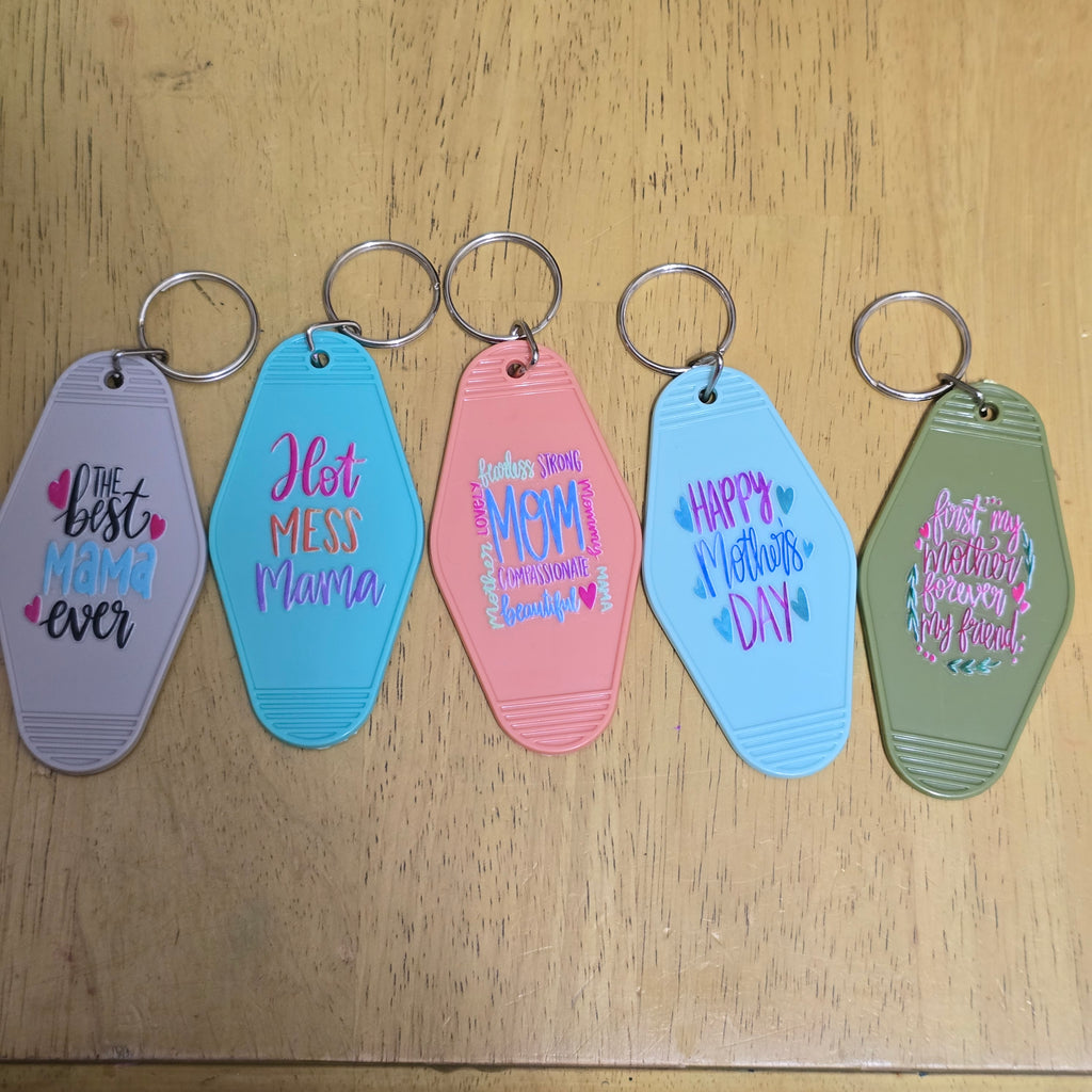 Mother's Day Motel tag keychains